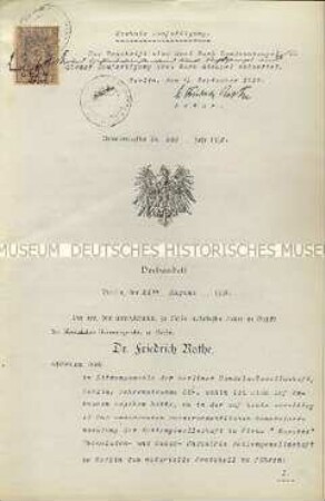 Notariell beglaubigtes Protokoll der ausserordentlichen Generalversammlung am 21. August 1919 - Sachkonvolut
