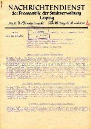 Interner Nachrichtendienst der Stadtverwaltung Leipzig mit Kurznachrichten aus aller Welt ("Nur für den Dienstgebrauch")