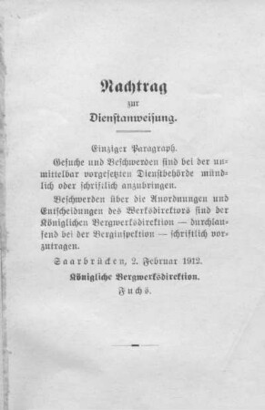 Nachtrag zur Dienstanweisung.