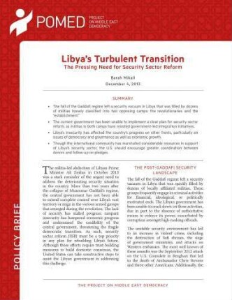 Libya’s turbulent transition : the pressing need for security sector reform