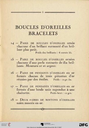 Boucles d'oreilles bracelets (Nr. 14-25)