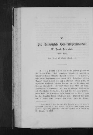 VI. Der schleswigsche Generalsuperintendant M. Jacob Fabricius 1560-1640