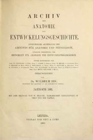 Archiv für Anatomie und Physiologie. Anatomische Abteilung, Archiv für Anatomie. 1892
