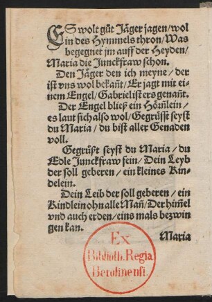 ES wolt gut Jäger jagen/ wol || in des Hymmels thron/