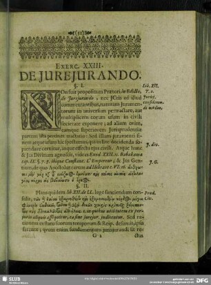 Exerc[itatio]. XXIII. De Iureiurando