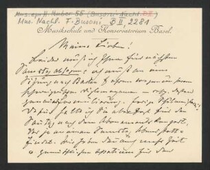 Briefkarte an Ferruccio Busoni : 29.01.1917