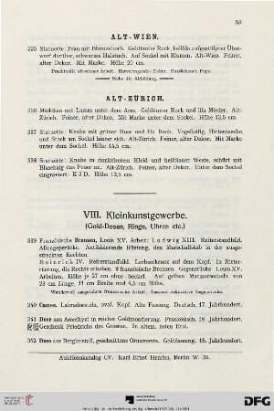 VIII. Kleinkunstgewerbe (Geld-Dosen, Ringe, Uhren etc.)