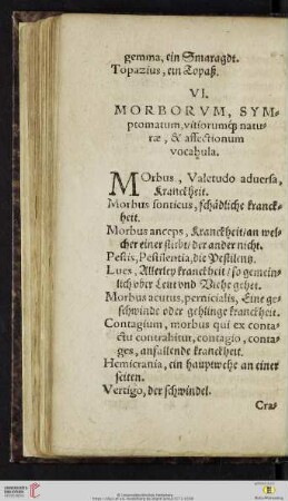 VI. Morborvm, symptomatum, vitiorumque naturæ, & affectionum vocabula