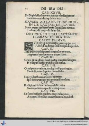 Disticha In Libri Lactantii Firmiani De Ira Dei.