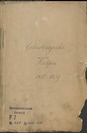 Kirchenbuchduplikate der katholischen Gemeinde (GHT 1815-1830; GH 1831-1833; GHT 1834-1873; HT 1874). (Gemeinde: Wulfen, katholische Gemeinde)