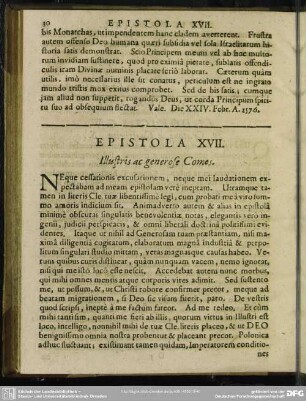 Epistola XVII. Illustris ac generose Comes