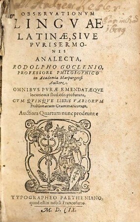 Observationvm Lingvae Latinæ, Sive Pvri Sermonis Analecta