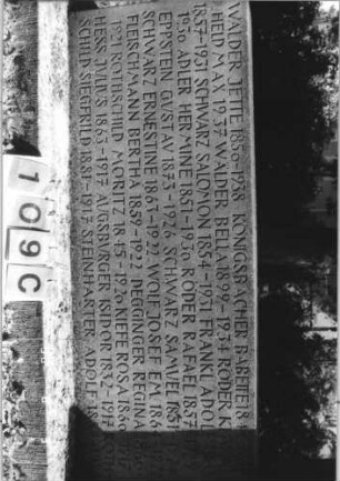 Grabstein 109 (Index: 100112370) Besonderheit: kulturhistorisch wertvoll / hist.-wiss. Gründe (Gedenkstein): Grabstein 109C