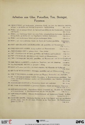 Arbeiten aus Glas, Porzellan, Ton, Steingut, Fayence (Nr. 259-443)