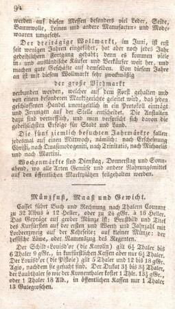 Münzfuß, Maaß und Gewicht.