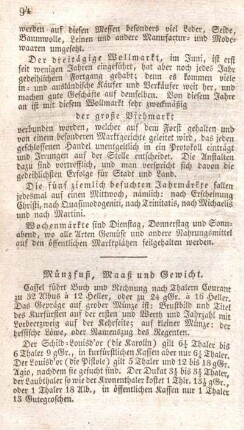 Münzfuß, Maaß und Gewicht.