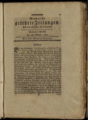 Sechstes Stück, den 7ten Februar, 1789.
