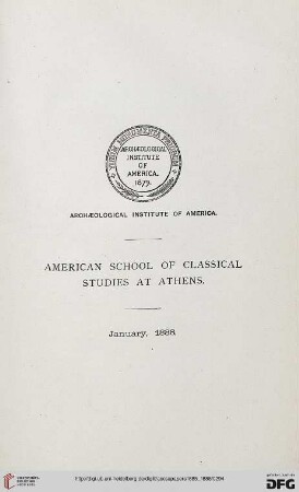 American School of Classial Studies at Athens (January 1888)