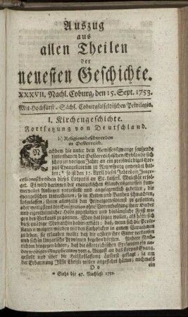XXXVII. Nachlese. Coburg, den 15. Sept. 1753.
