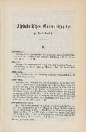 Alphabetisches General-Register zu Band I-IX.