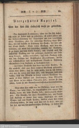 Vierzehntes Kapitel. Von der Art sich äußerlich wohl zu geberden