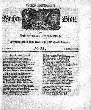 No. 31, Sonnabend, den 1.August 1835