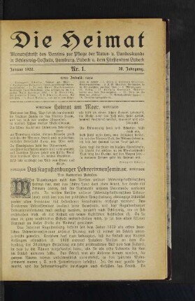 Januar 1920. Nr. 1. 30. Jahrgang.