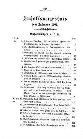 Inhaltsverzeichnis zum Jahrgang 1904