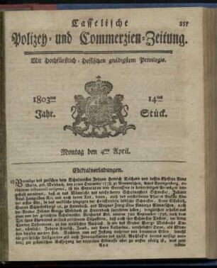 14tes Stueck, Montag den 4ten April 1803