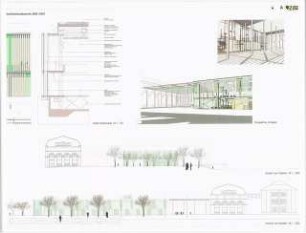 Bürger- und Kulturzentrum »Spandauer Eck«, Berlin-Spandau Schinkelwettbewerb 2001: Ansichten 1:200, perspektivische Ansichten, Details 1:50
