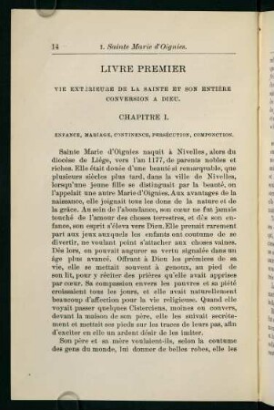 14-41, Livre Premier. Vie extérieure de la sainte et son entière conversion à Dieu