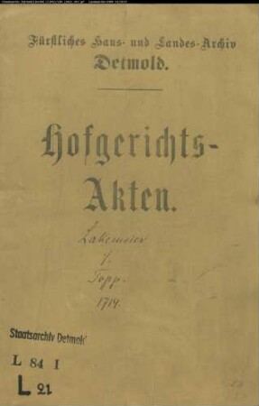 Lakemeier, Johann Wilhelm gegen Joh. Bartold Topp zu Vahlhausen Amt Detmold - Schuldforderung