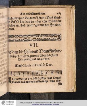 VII. Folgen die Lob-vnd Dancklieder/ sampt den Morgen vnd Abends/Item Cis[ck] gesäng vnd vergleichen.