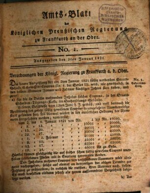Amtsblatt der Regierung zu Frankfurt a.d. Oder. 1821