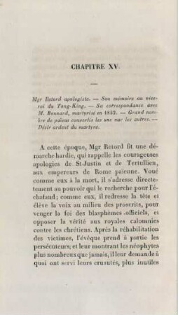 Chapitre XV. Mgr Retord apologiste. - Son mémoire au viceroi du Tong-King. - Sa correspondance avec ...