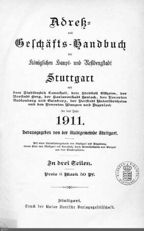 1911: Stuttgarter Adressbücher, 1911