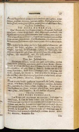 Capitolo Undecimo. De Nomi Numerali = Elftes Capitel. Von den Zahlwörtern = = Chapitre Onzième. Des Noms Numeraux