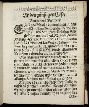 An den günstigen Leser. Vorrede des Verlegers.