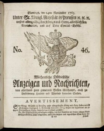 No. 46. Montags, den 14ten November 1763.