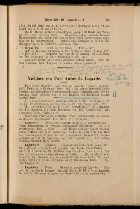 Nachlass von Paul Anton de Lagarde. [Cod. Ms. Lagarde 1 - Cod. Ms. Lagarde 149]