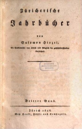 Züricherische Jahrbücher. 3