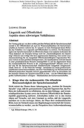 Linguistik und Öffentlichkeit. Aspekte eines schwierigen Verhältnisses