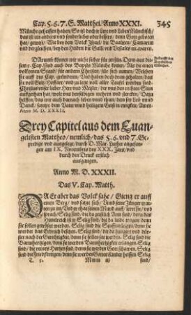 Drey Capitel aus dem Evangelisten Mattheo/ nemlich/ das 5. 6. und 7. ...
