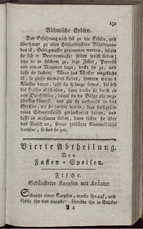 Vierte Abtheilung. Von Fasten-Speisen.