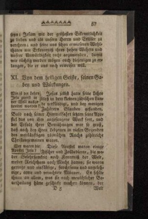 XI. Von dem heiligen Geiste, seinen Gaben und Würkungen.