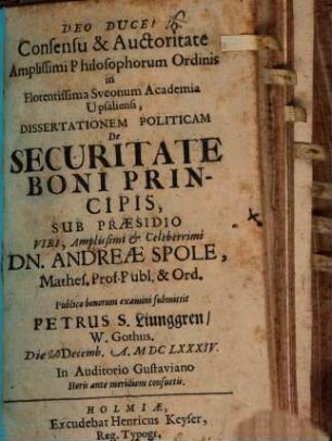 Diss. polit. de securitate boni principis