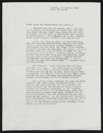 Brief von Gerhart Hauptmann an Edith Andreae