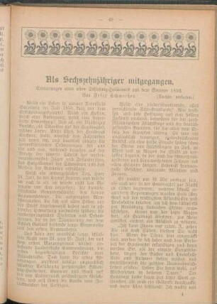 Als Sechszehnjähriger mitgegangen. Erinnerungen eines alten Schleswig-Holsteiners aus dem Sommer 1850. Von Felix Schmeißer.