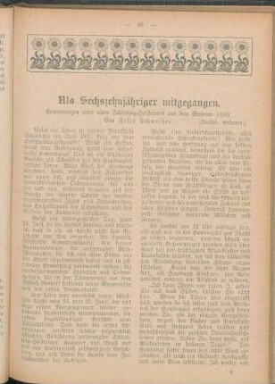 Als Sechszehnjähriger mitgegangen. Erinnerungen eines alten Schleswig-Holsteiners aus dem Sommer 1850. Von Felix Schmeißer.