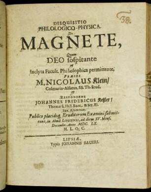 Disquisitio Philologico-Physica. De Magnete